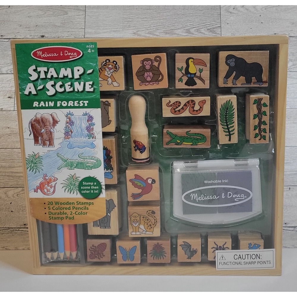 Melissa & Doug Wooden Stamp Rain Forest: 20 Stamps, 5 Colored Pencils,2 Stamps